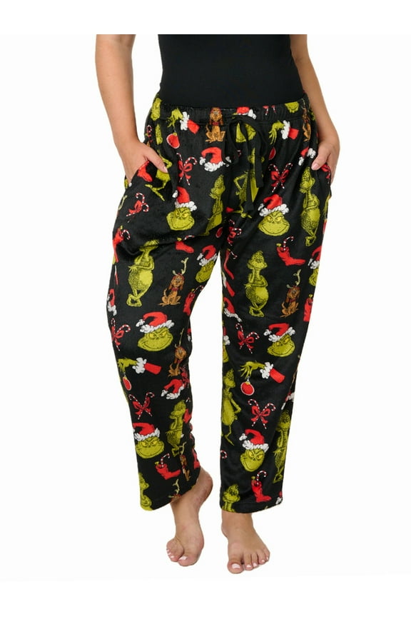 Womens and Women's Plus Dr Seuss Grinch Pajama Pants Plush Christmas Loungewear