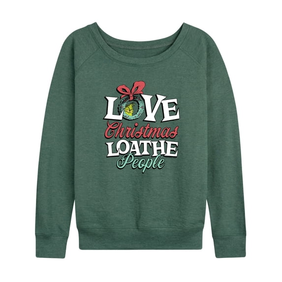 The Grinch - Love Christmas Women's Lightweight French Terry Wide Neck Long Sleeve Graphic Shirt
