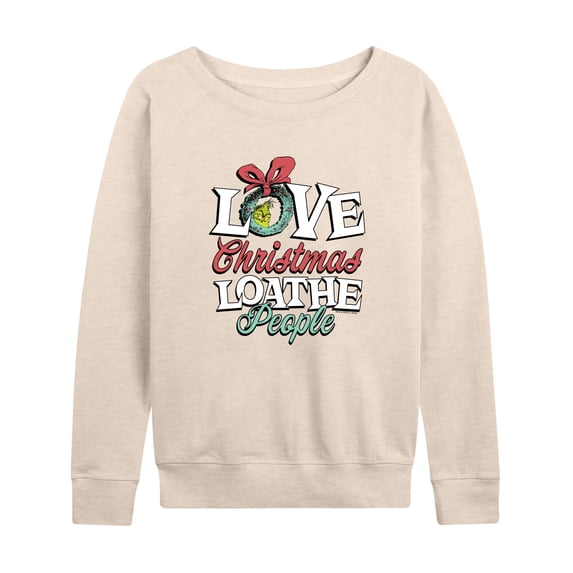 The Grinch - Love Christmas Women's Lightweight French Terry Wide Neck Long Sleeve Graphic Shirt