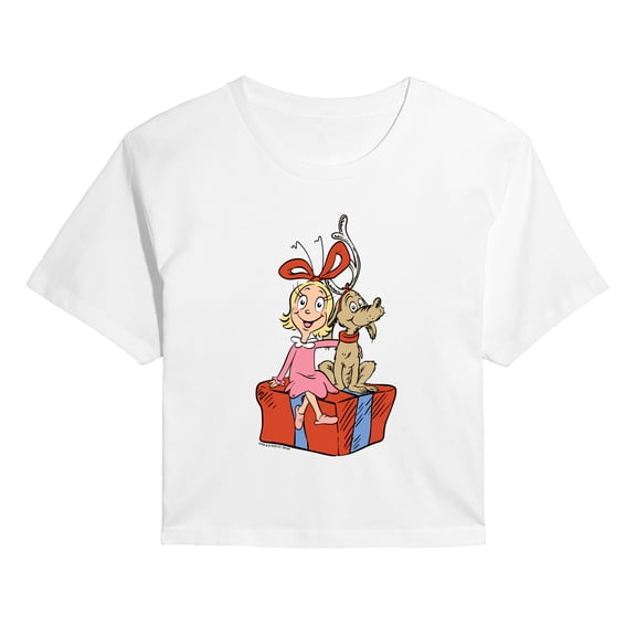 The Grinch - Max And Cindy Lou Present - Juniors Cropped Graphic T-Shirt