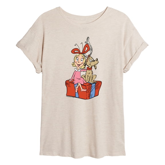 The Grinch - Max And Cindy Lou Present - Juniors Oversized Graphic T-Shirt
