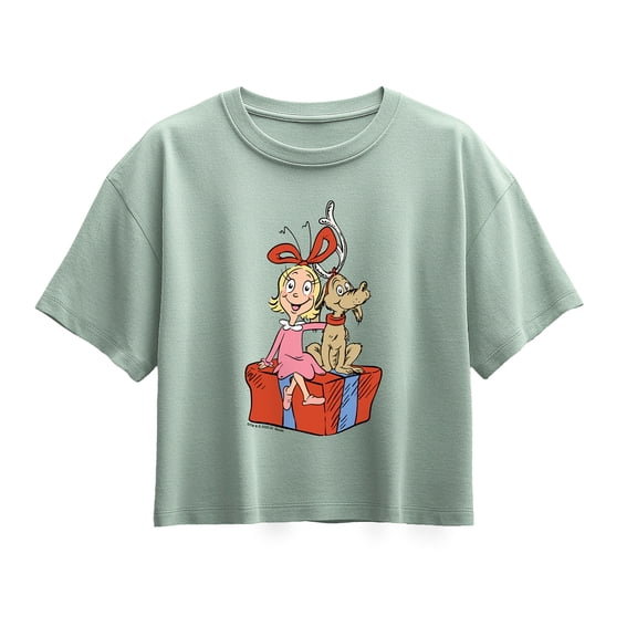 The Grinch - Max And Cindy Lou Present Girls' Short Sleeve Boxy Graphic T-Shirt