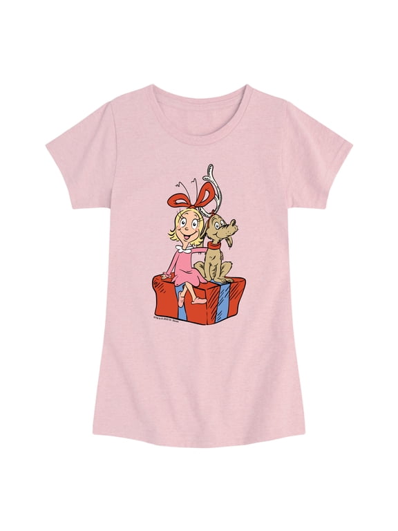 The Grinch - Max And Cindy Lou Present Girls' Fitted Short Sleeve Graphic T-Shirt
