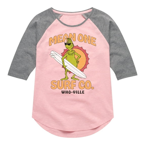 The Grinch - Mean One Surf Co - Toddler & Youth Girls Raglan Graphic T-Shirt