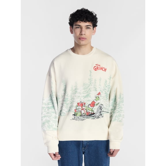 The Grinch Men's Front & Back Christmas Crew Fleece Graphic Sweatshirt, Sizes XS-4XLT