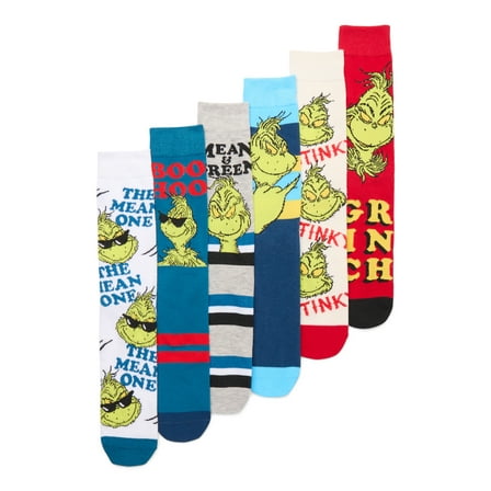 The Grinch Crew Socks, 6-Pack, Sizes 8-12