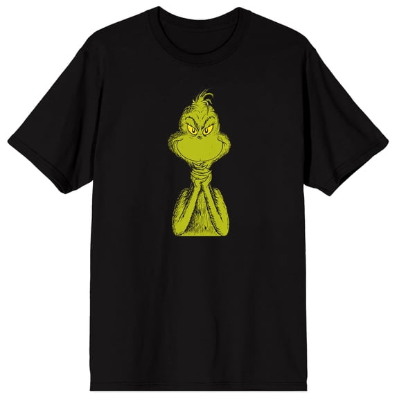 The Grinch Menacing Smile Adult Black Crew Neck Short Sleeve T-shirt-6XL