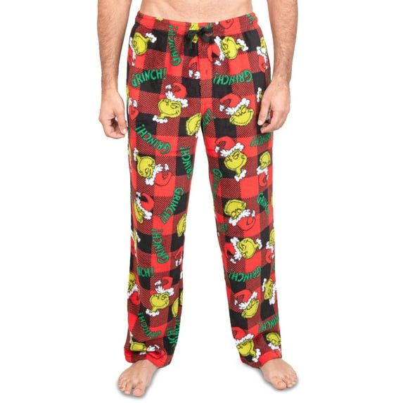 The Grinch Mens Plaid Soft Warm Plush Pajama Pants, Grinch Plaid, Size: XL, Dr. Seuss