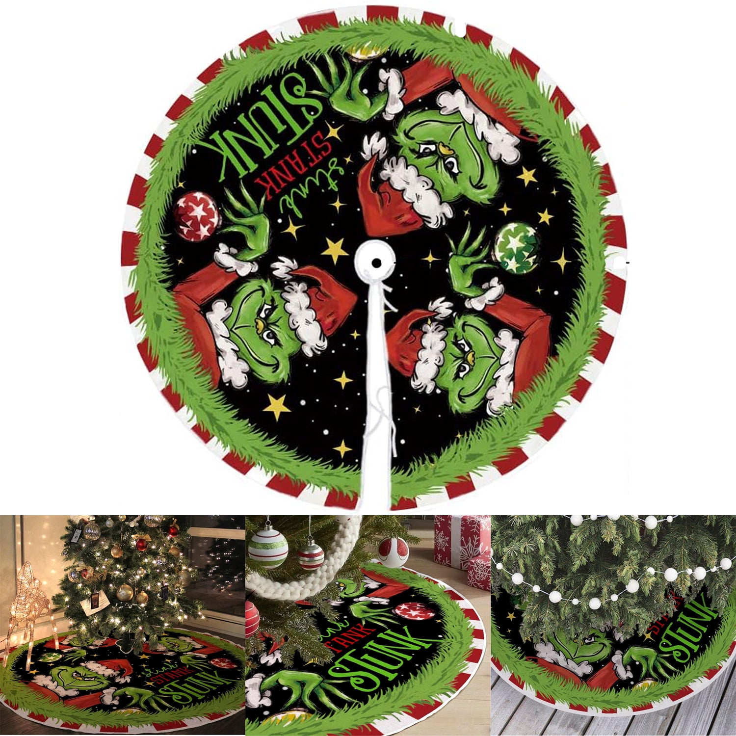 The Grinch Merry Christmas Tree Skirt Collar 48 Inch Green Soft
