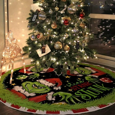 The Grinch Merry Christmas Tree Skirt Collar 48 Inch Green Soft Farmhouse Xmas Holiday Decoration
