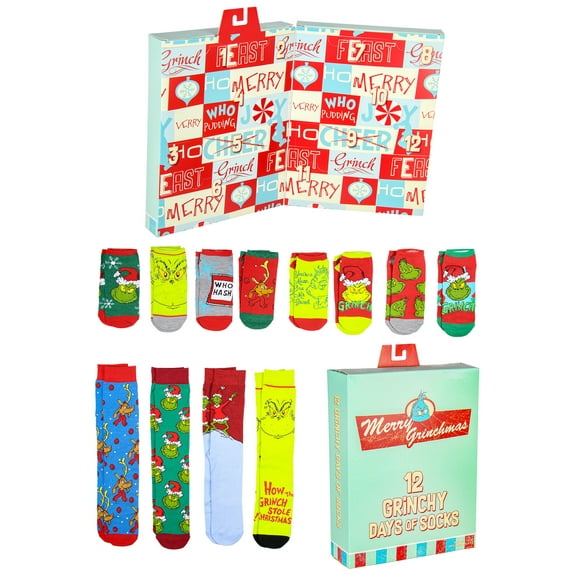 The Grinch Merry Grinchmas 12 Grinchy Days Of Socks Mix and Match Gift Box Set