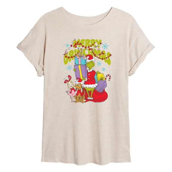 The Grinch - Merry Grinchmas - Juniors Oversized Graphic T-Shirt