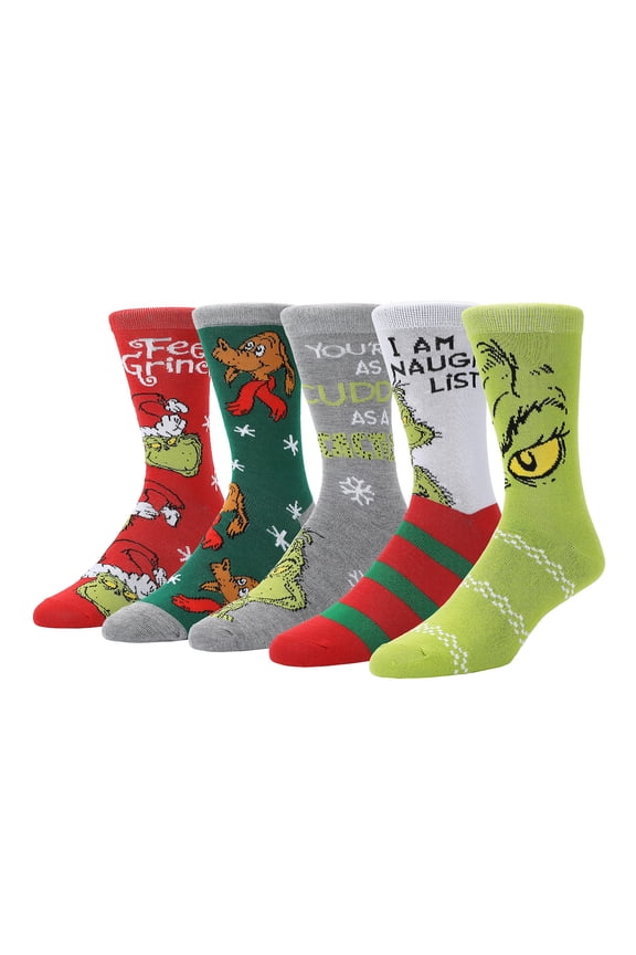 The Grinch Mixed Character Art 5-Pack Casual Crew Socks