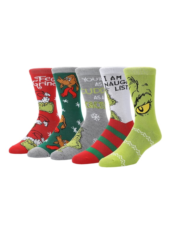 The Grinch Mixed Character Art 5-Pack Casual Crew Socks