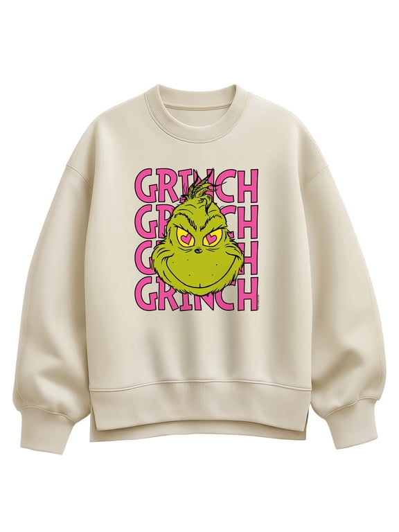 The Grinch - Name Stacked Women's Oversized Fleece Crew Sweatshirt