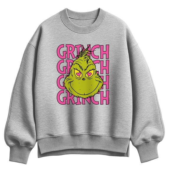 The Grinch - Name Stacked Oversized Fleece Crew Sweatshirt