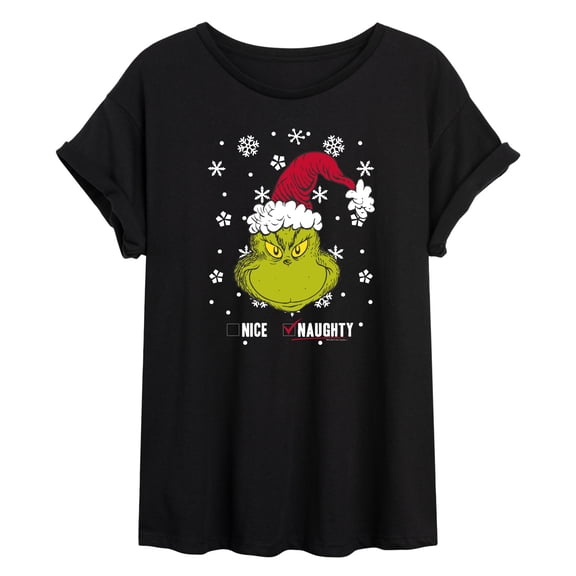 The Grinch - Naughty Check - Juniors Oversized Graphic T-Shirt