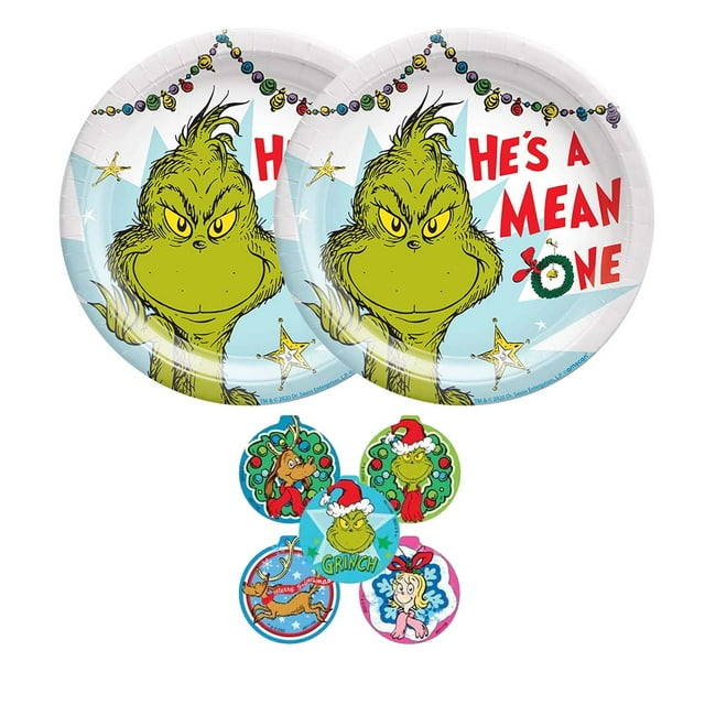 The Grinch Party Supplies Plates and Stickers Serves 16 Guests