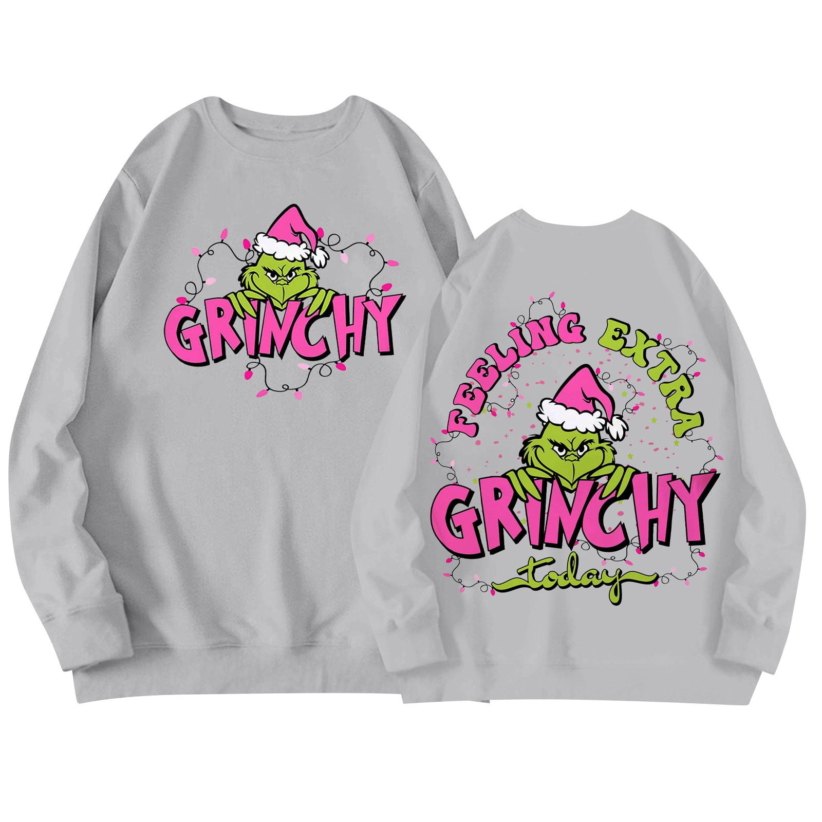 2024 Christmas Grinch Print Hoodies Christmas Women's Round Neck Long