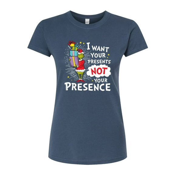 The Grinch - Presents Not Presence - Juniors Fitted Graphic T-Shirt