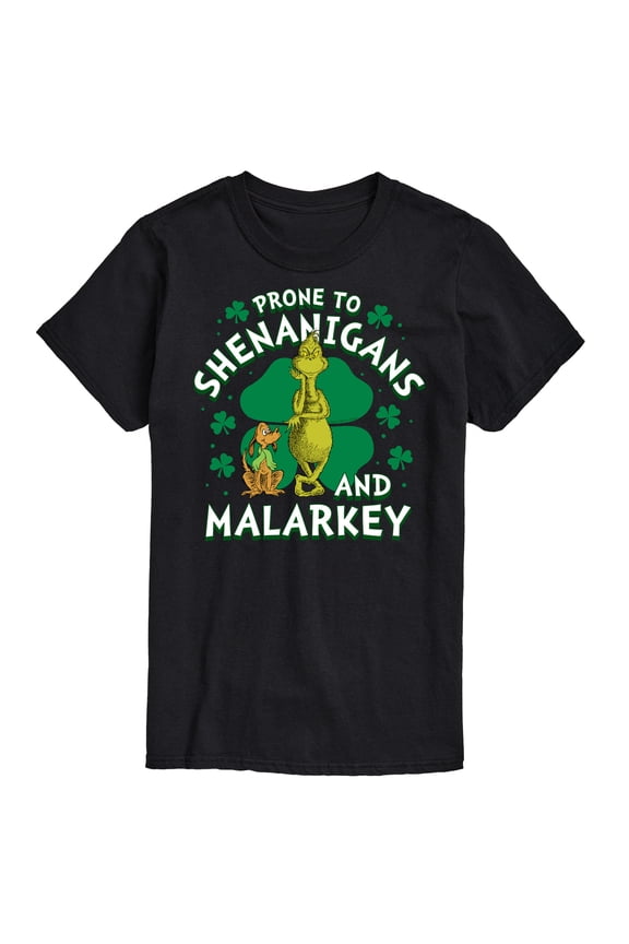 Dr. Suess - The Grinch - Prone To Shenanigans Malarkey - St Patrick's Day - Men's Short Sleeve Graphic T-Shirt