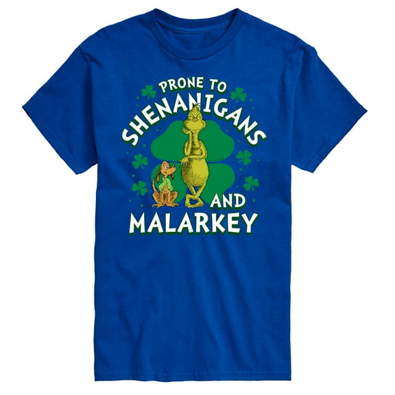 Dr. Suess - The Grinch - Prone To Shenanigans Malarkey - St Patrick's Day - Men's Short Sleeve Graphic T-Shirt