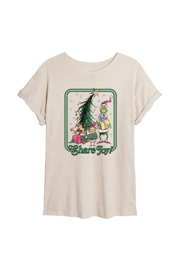 The Grinch - Share Joy - Juniors Oversized Graphic T-Shirt