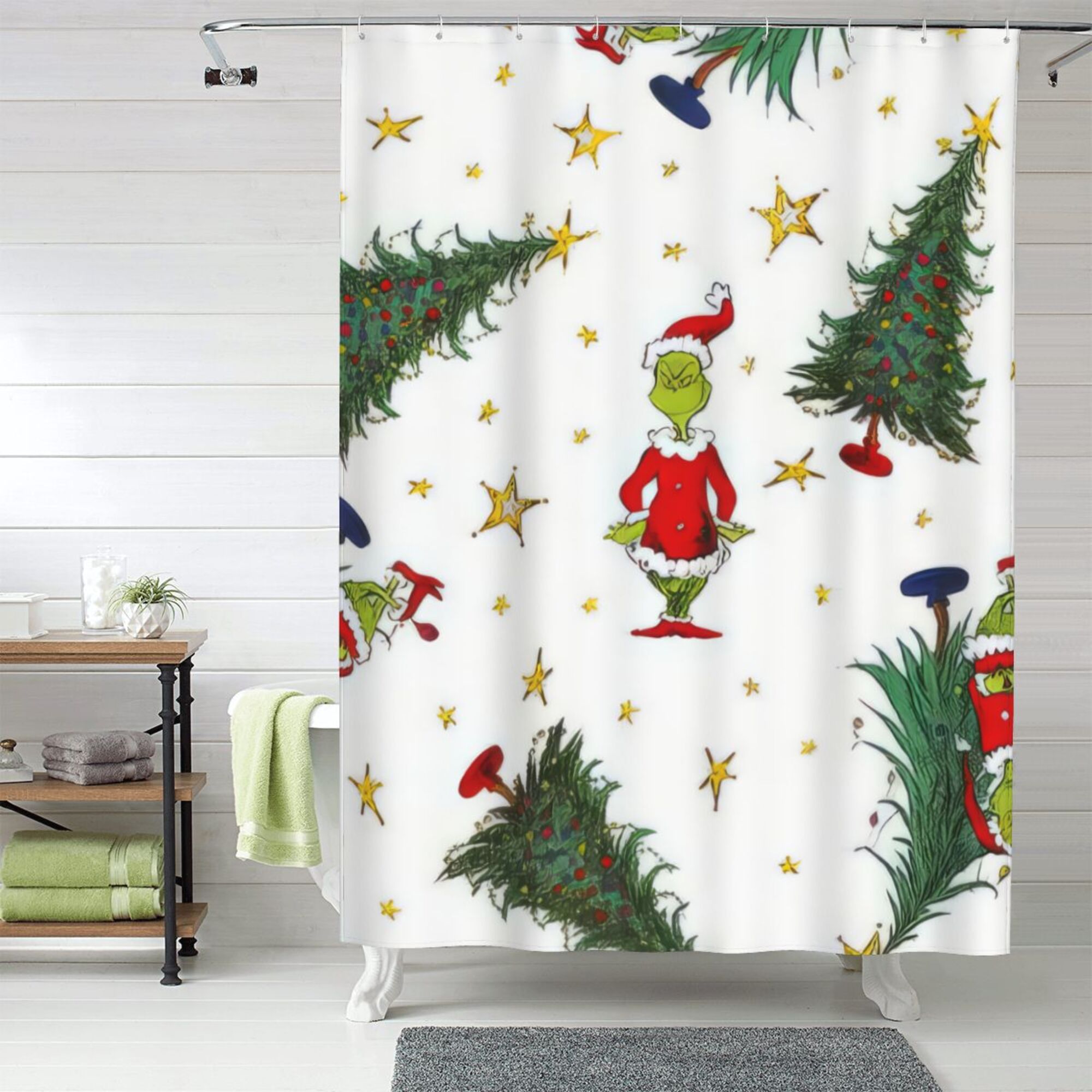 The Grinch Shower Curtain, 60 x 72 inch Waterproof Fabric Shower