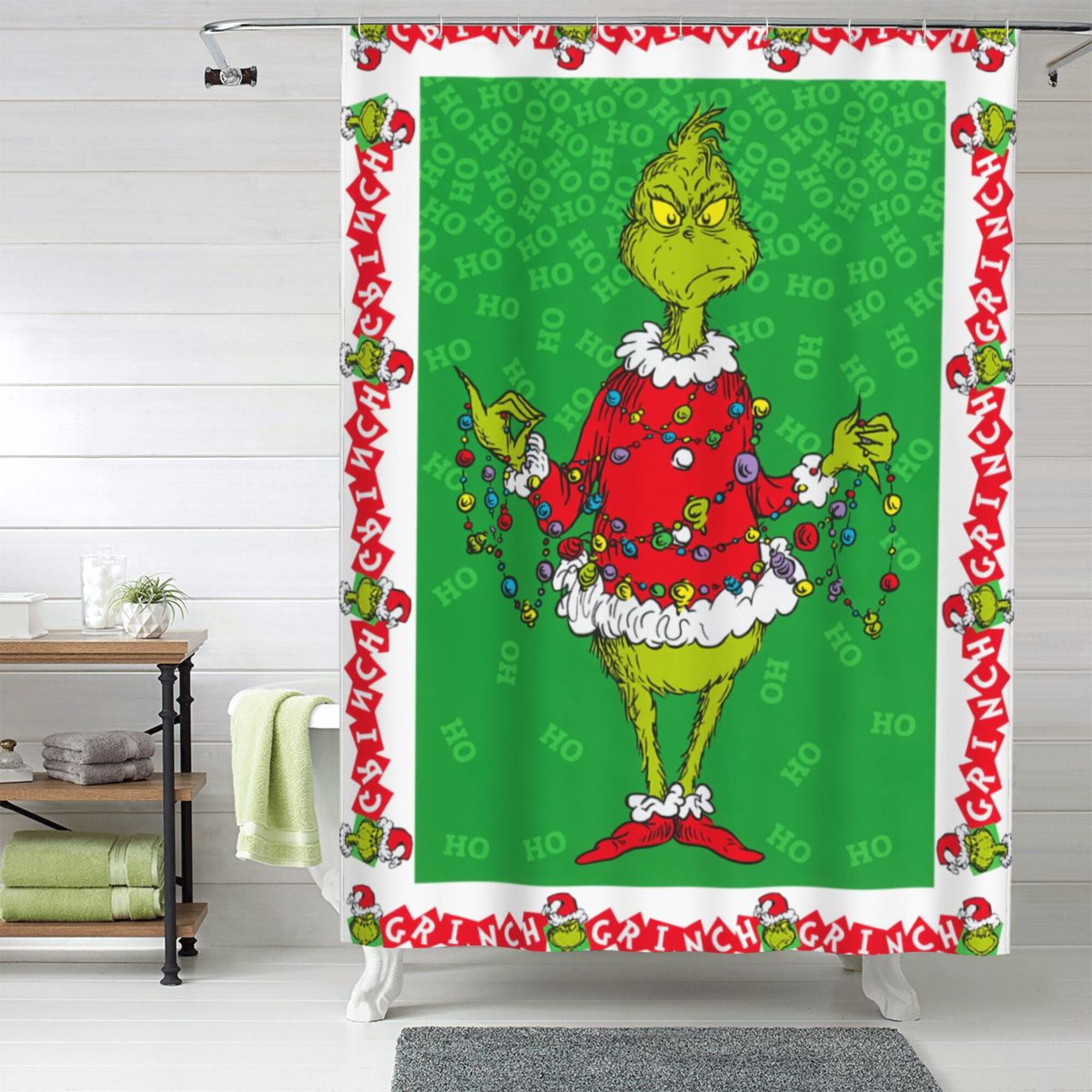 The Grinch Shower Curtain, 60 x 72 inch Waterproof Fabric Shower