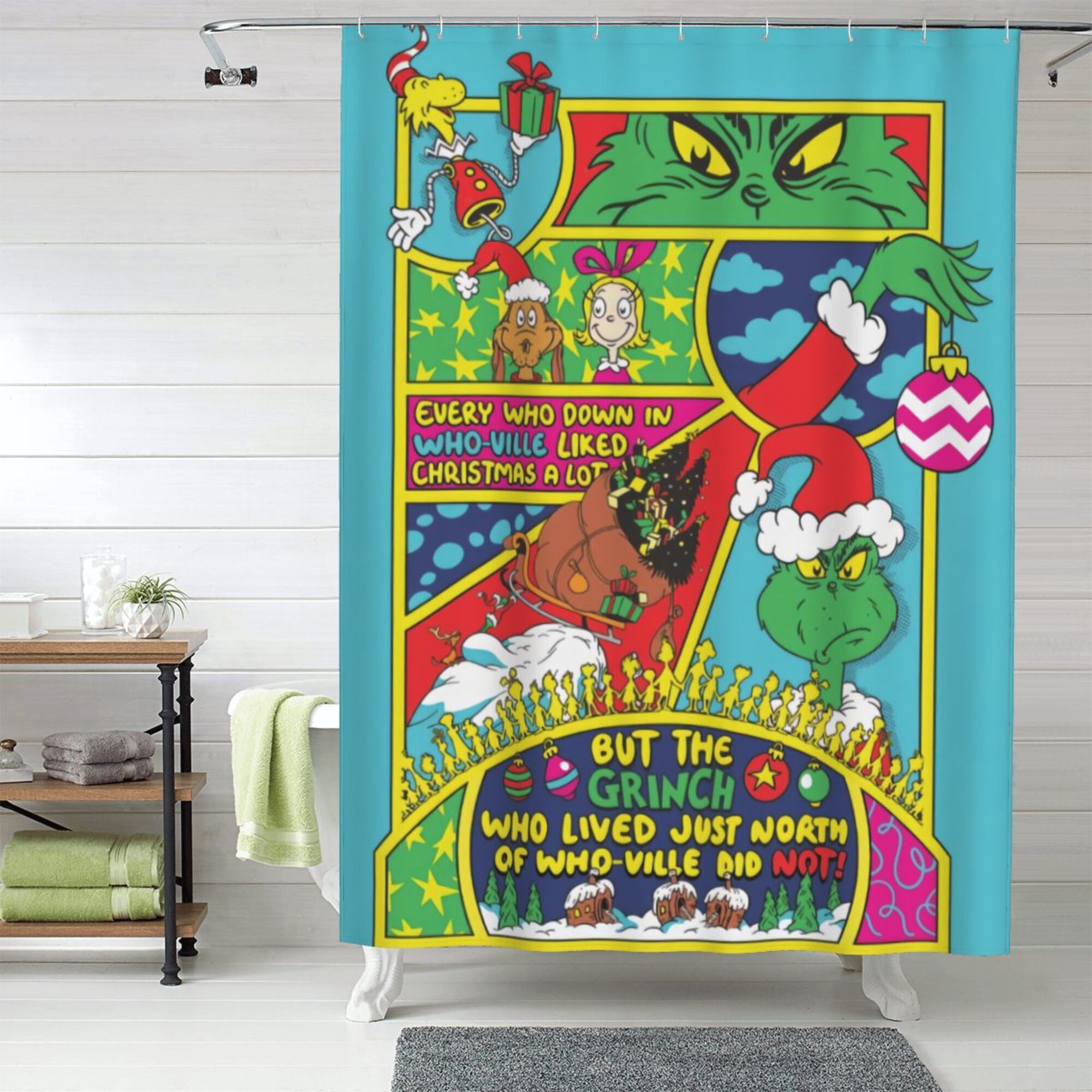The Grinch Shower Curtain, 60 x 72 inch Waterproof Fabric Shower