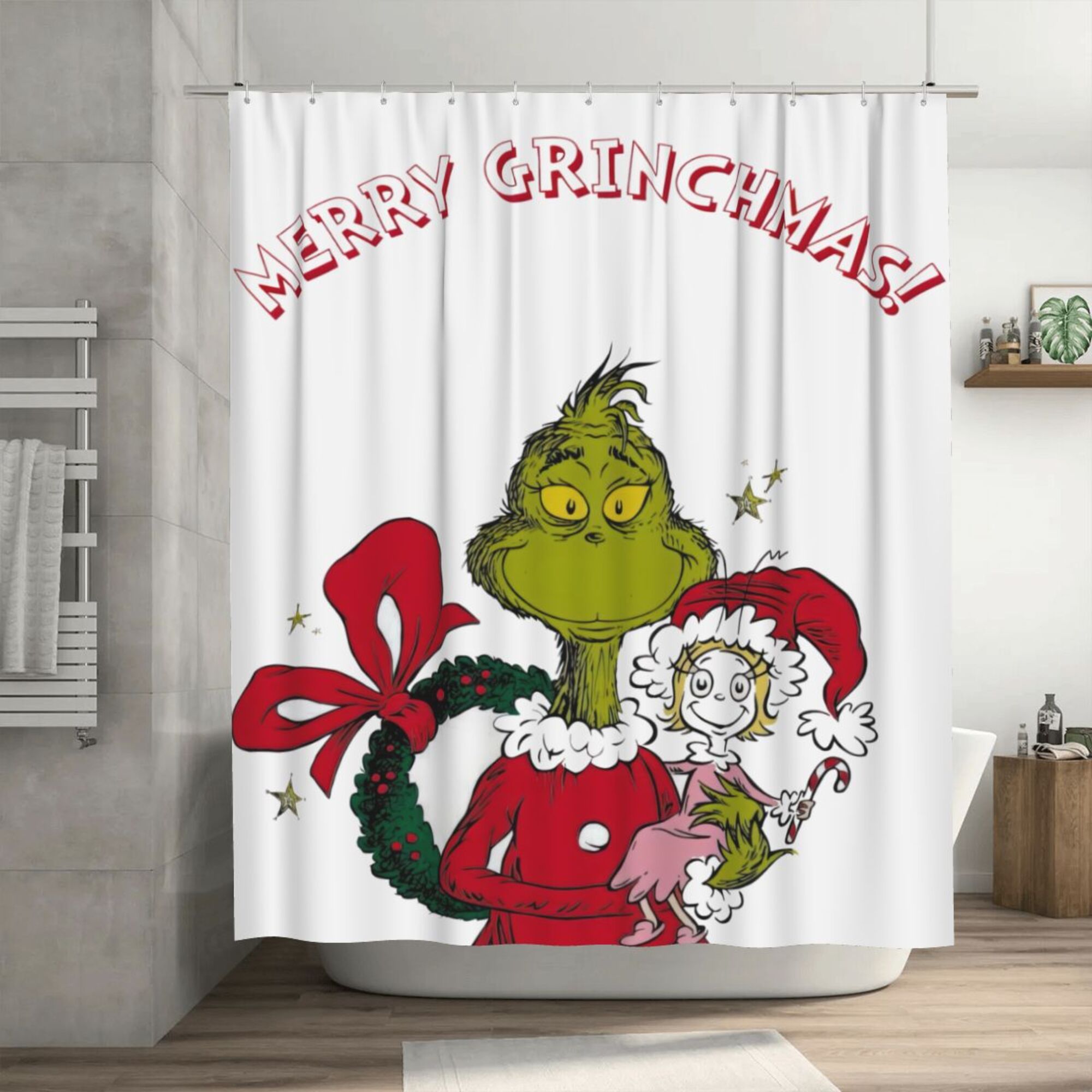 The Grinch Shower Curtain, 72 x 72 inch Waterproof Fabric Shower