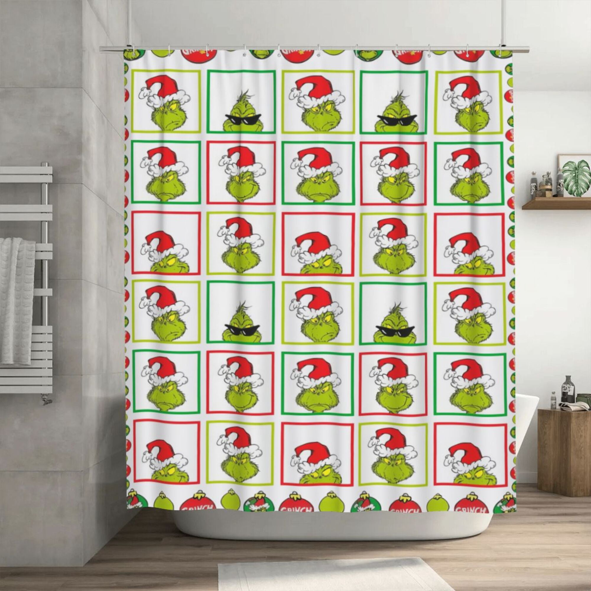 The Grinch Shower Curtain, 72 x 72 inch Waterproof Fabric Shower