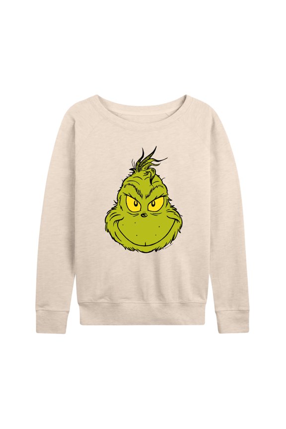 The Grinch - Smiling Face - Women's French Terry Long Sleeve Pullover