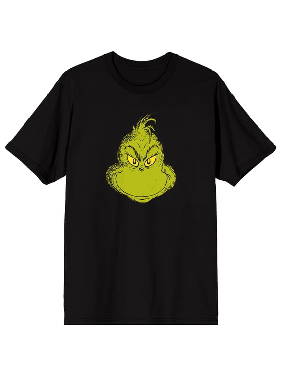 The Grinch Smiling Men's Black Crew Neck Short Sleeve T-Shirt-Medium
