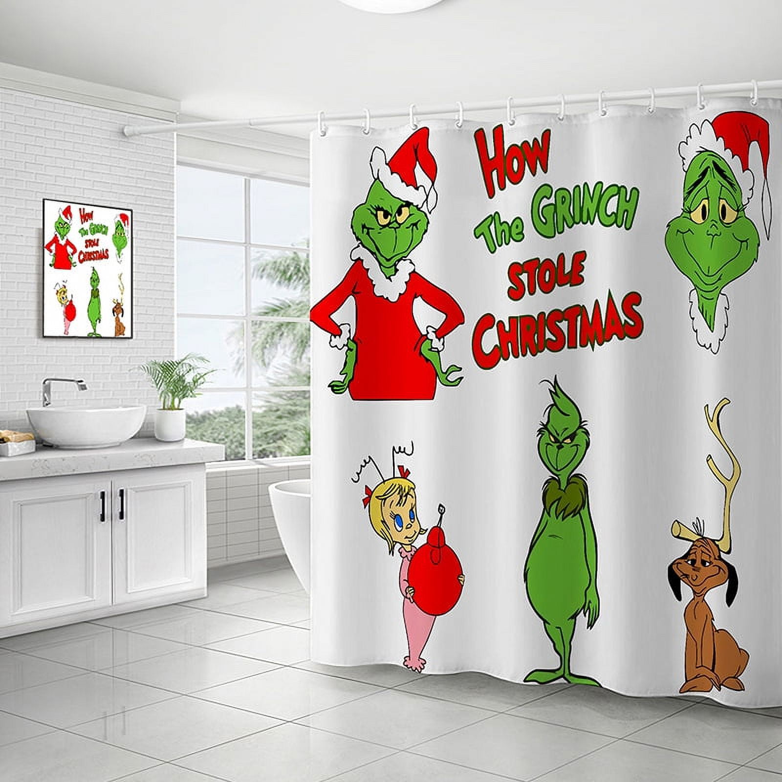 The Grinch Stole Christmas Printed Shower Curtain Toilet Lid Cover Bath