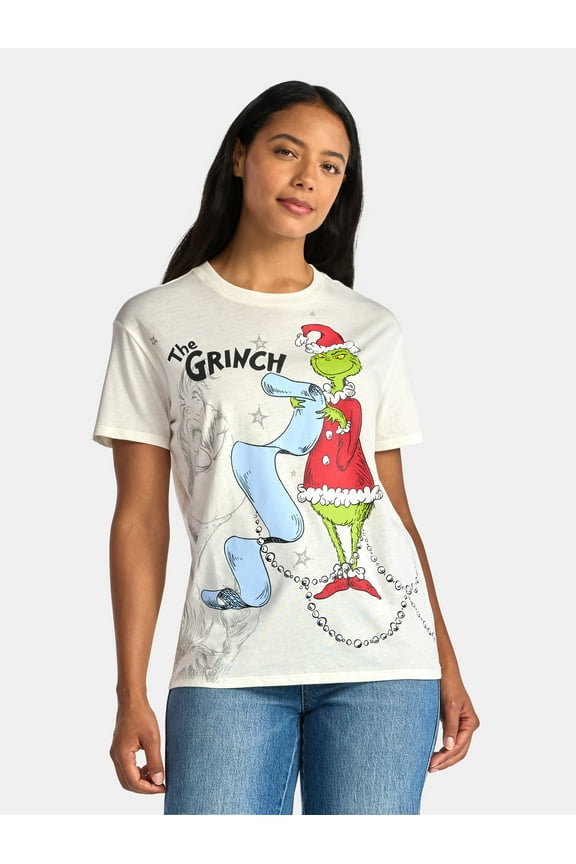 The Grinch Women's Front Back Christmas Graphic Tee with Short Sleeves, Sizes XXS-XXL
