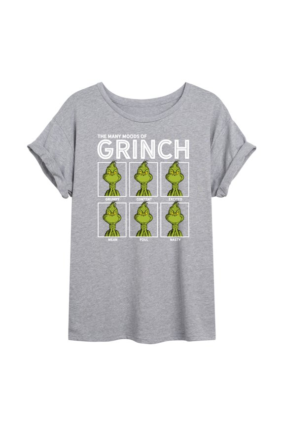 The Grinch - The Many Moods of Grinch - Juniors Oversized Graphic T-Shirt