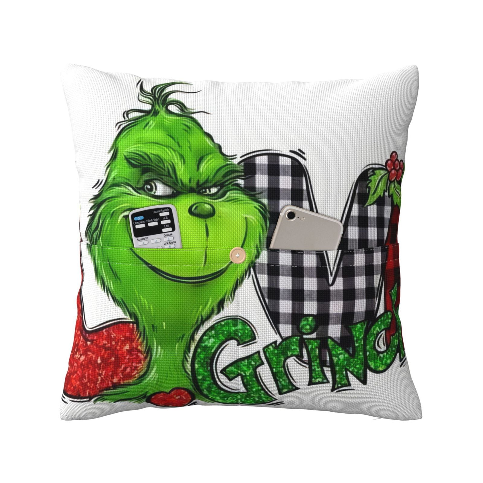 The Grinch Throw Pillow Covers with Pocket, Linen Decor Pillow Covers
