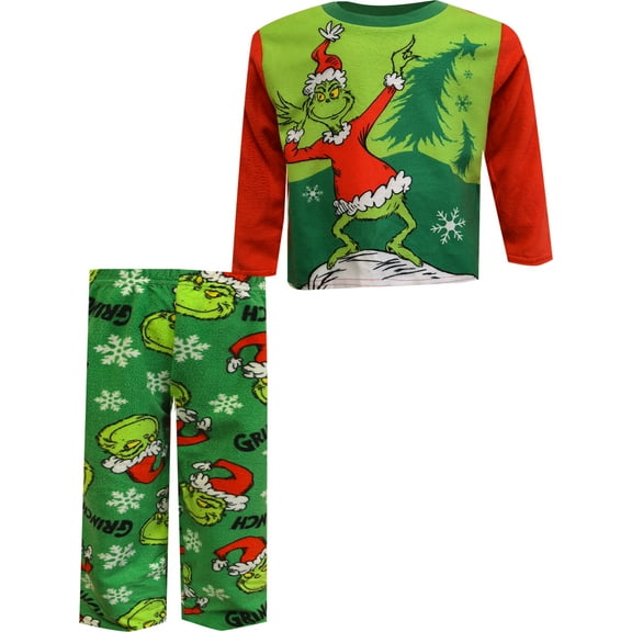Komar Kids Boys Dr. Seuss The Grinch Naughty Grinch Toddler Fleece Pajamas (4T)