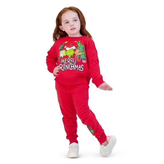The Grinch Toddler Boys Girls Fleece 2 Piece Set, Grinch Red, 4T