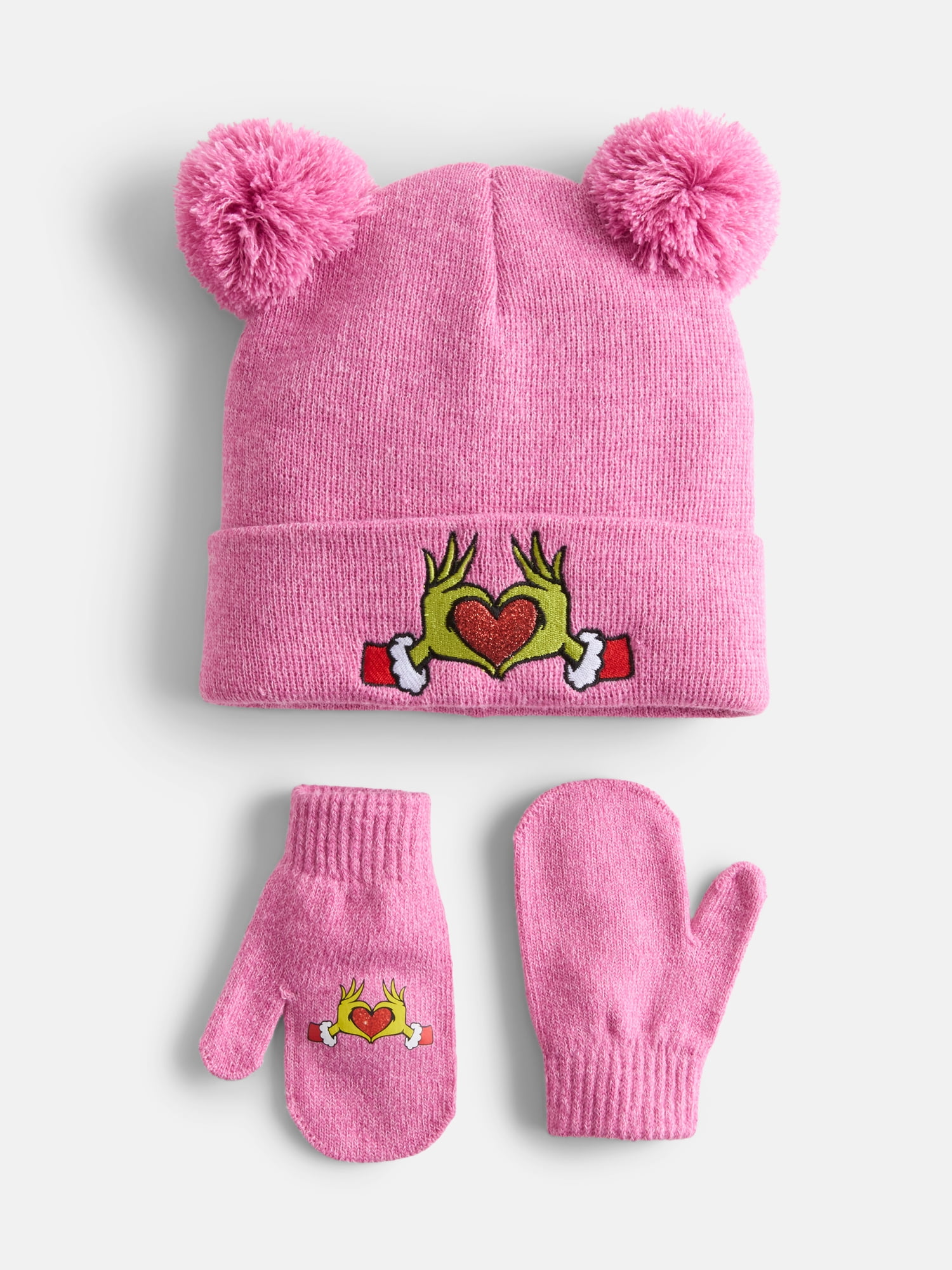 The Grinch Toddler Girls Pom Pom Beanie and Mittens Set, 2 Piece, One Size