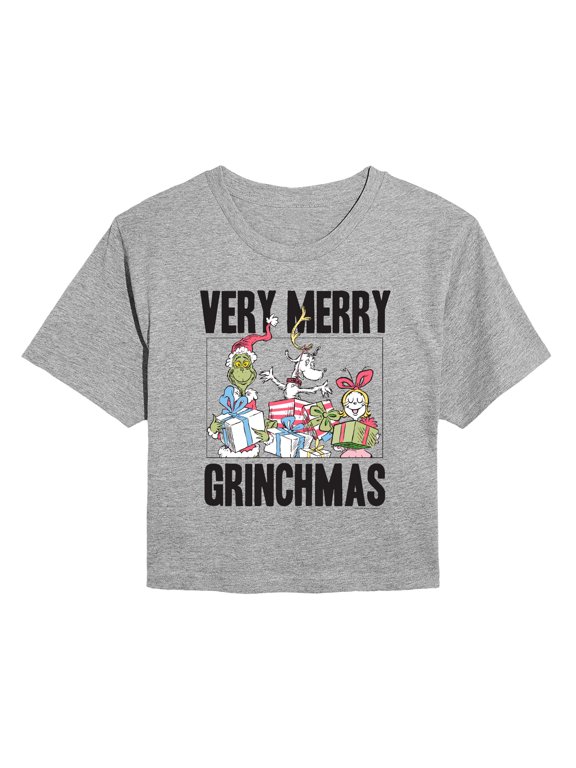 The Grinch - Very Merry Grinchmas Presents - Juniors Cropped Graphic T-Shirt