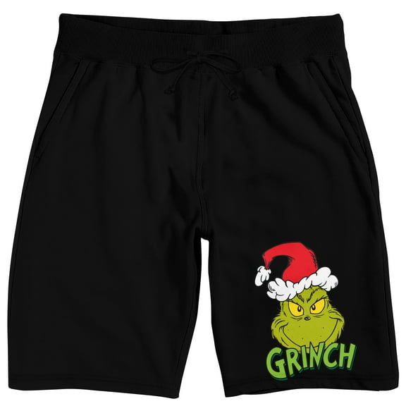 The Grinch Wearing Santa Hat Adult Black Sleep Pajama Shorts
-XL