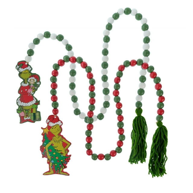 The Grinch Who Stole Christmas 2 Pack Wood Bead Garland, each 41 inches ...