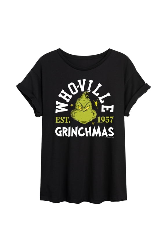 The Grinch - Whoville Grinch - Juniors Oversized Graphic T-Shirt