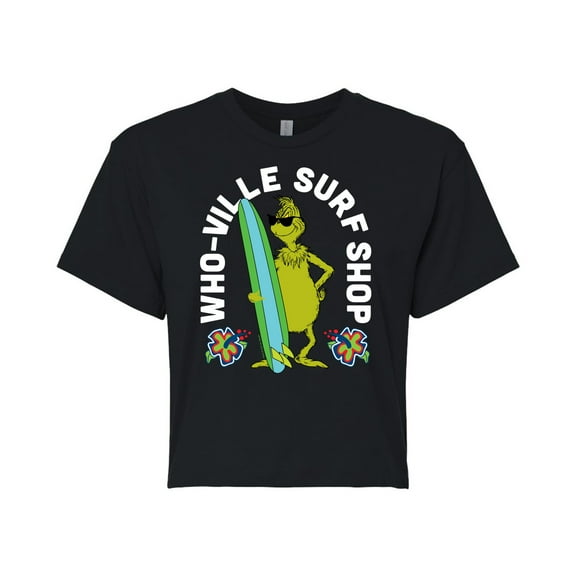 The Grinch - Whoville Surf Shop - Juniors Cropped Cotton Blend T-Shirt