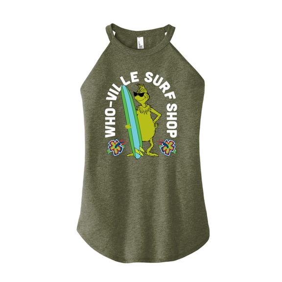 The Grinch - Whoville Surf Shop - Juniors High Neck Tank Top