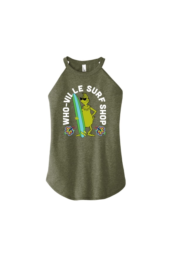 The Grinch - Whoville Surf Shop - Juniors High Neck Tank Top