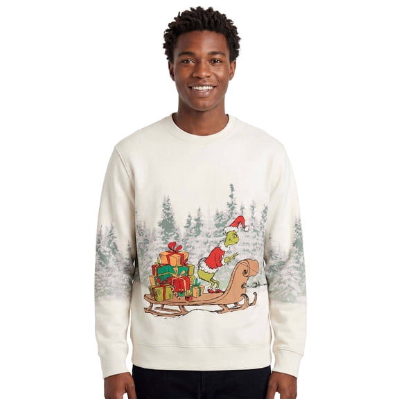 The Grinch Winter Sleigh Ride Max Dr Seuss Christmas Crewneck Sweatshirt Mens