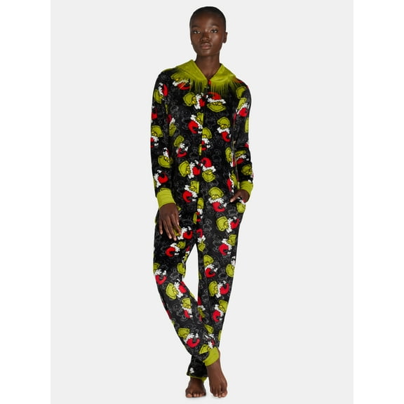 The Grinch Women’s and Women’s Plus Super Minky Union Suit with Pockets, Sizes XS-3X